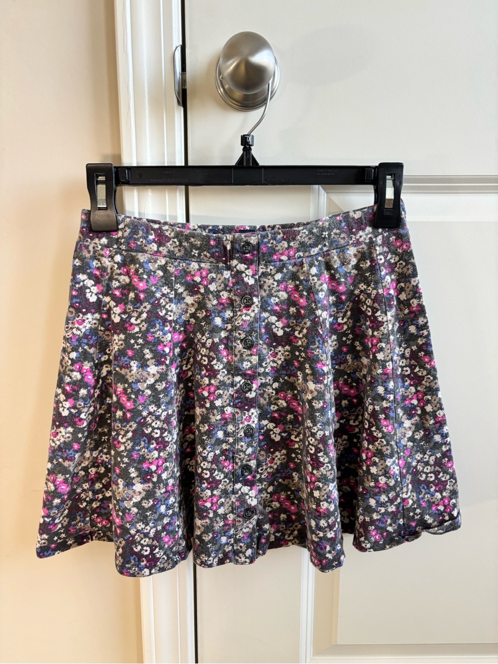 American Eagle Floral Button-Front Skater Mini Skirt